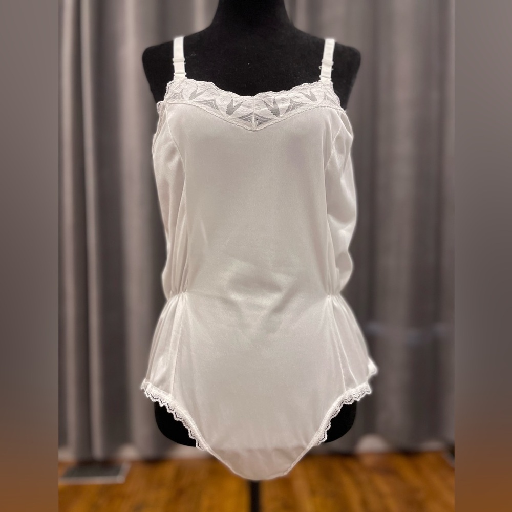 Vintage Pink Lady white nylon teddy bodysuit